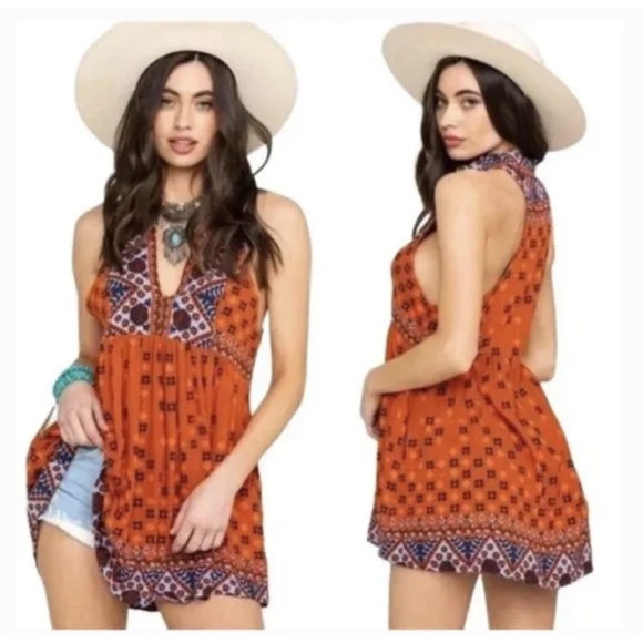 Free People Charlotte Sleeveless Long Top Rust Combo Size S - Picture 2 of 9